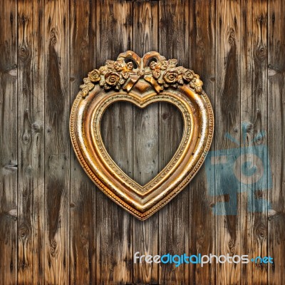 Big Retro Gold Heart Shape Picture Frame Stock Photo