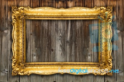 Big Retro Old Gold Picture Frame Stock Photo