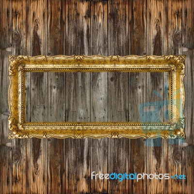 Big Retro Old Gold Picture Frame Stock Photo