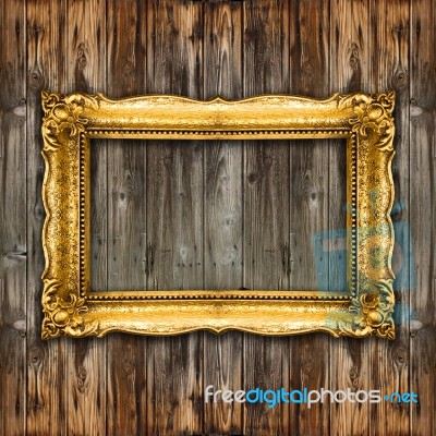 Big Retro Old Gold Picture Frame Stock Photo