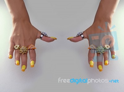 Big Rings On Fingers Stock Photo