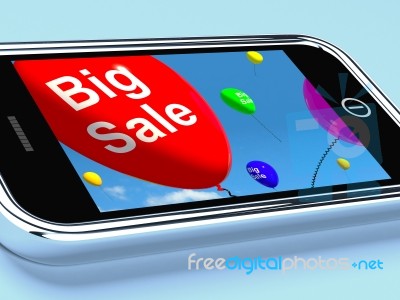 Big Sale Balloons On Mobile Screen Stock Image