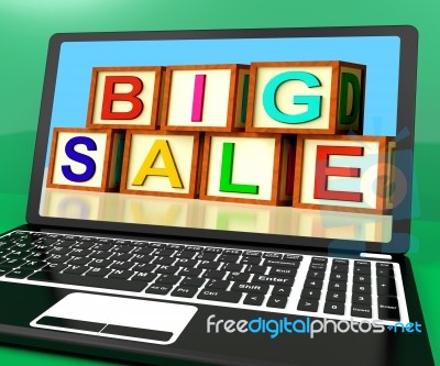 Big Sale Message On Laptop Shows Online Discounts Stock Image