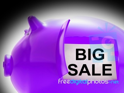 Big Sale Piggy Bank Message Means Massive Bargains Stock Image