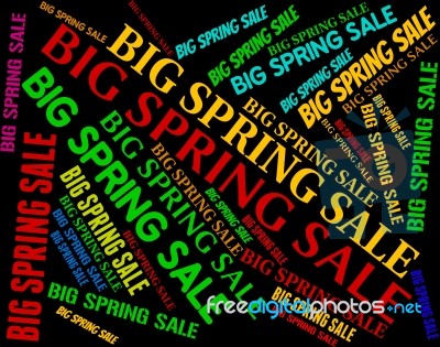 Big Spring Sale Indicating Bargains Discounts And Text Stock Image