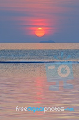 Big Sunset With Dramatic Pastel Seascape  Background Stock Photo