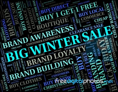 Big Winter Sale Shows Retail Season And Large Stock Image