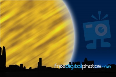 Big Yellow Moon On City Sky Stock Image