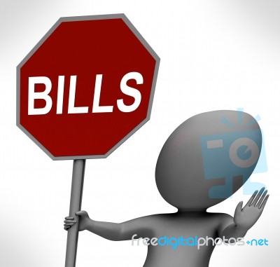 Bills Red Stop Sign Means Stopping Bill Payment Due Stock Image