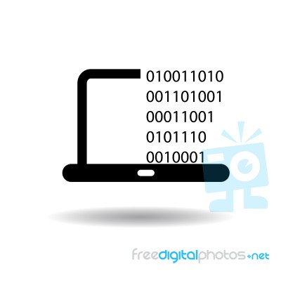 Binary Code On Laptop Icon  Illustration Eps10 On White Background Stock Image