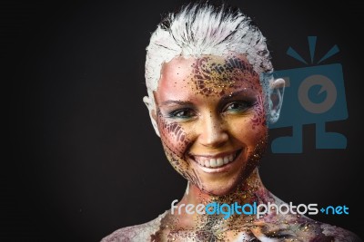 Bird Girl Fantasy Makeup Stock Photo