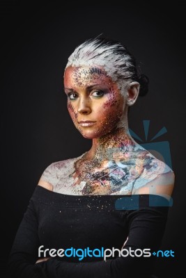 Bird Girl Fantasy Makeup Stock Photo