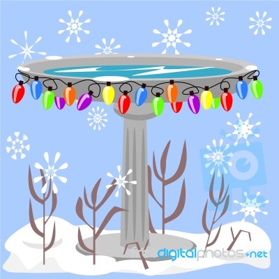 Birdbath For Christmas Stock Image