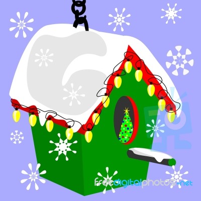 Birdhouse Decorated For Christmas Stock Image