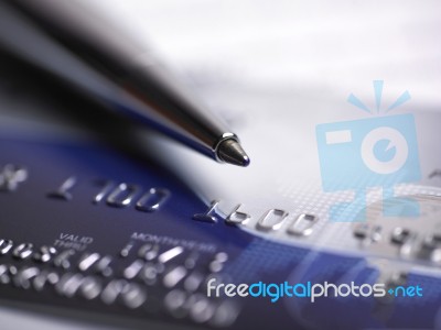 biro Pen on Credit Card Stock Photo