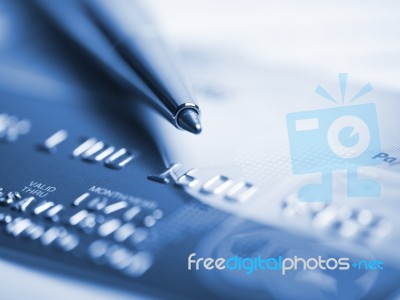 biro Pen on Credit Card Stock Photo