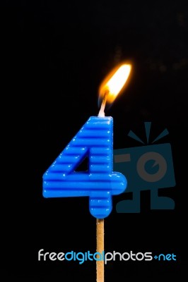 Birthday-anniversary Candles Showing Number. 4 Stock Photo