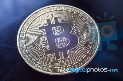 Bitcoin Currency Coin Extreme Close-up Stock Photo