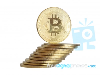 Bitcoin. Golden Cryptocurrency Coin  Stock Photo