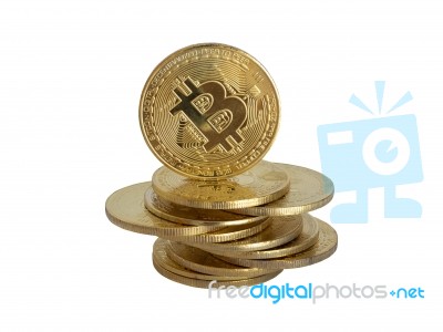 Bitcoin. Golden Cryptocurrency Coin  Stock Photo