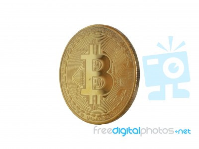 Bitcoin. Golden Cryptocurrency Coin  Stock Photo