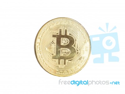 Bitcoin. Golden Cryptocurrency Coin. Electronics Finance Money Symbol Stock Photo