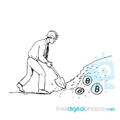 Bitcoin Miner Mining Cryptocurrency Drawing Stock Image