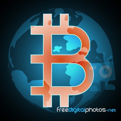 Bitcoin Symbol With Globe Stock Image