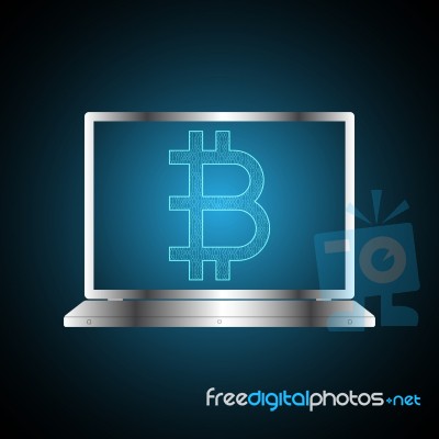 Bitcoin Symbol With Laptop Computer Stock Image