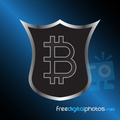 Bitcoin Symbol With Shield Stock Image