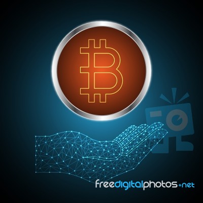 Bitcoin With Holding Hand Stock Image