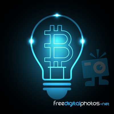 Bitcoin With Light Bulb Stock Image