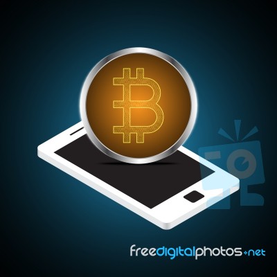 Bitcoin With Smart Phone Stock Image