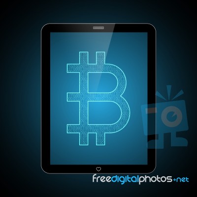 Bitcoin With Tablet Computer Stock Image