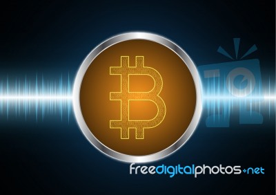 Bitcoin With Wave Signal Oscillating Light Stock Image