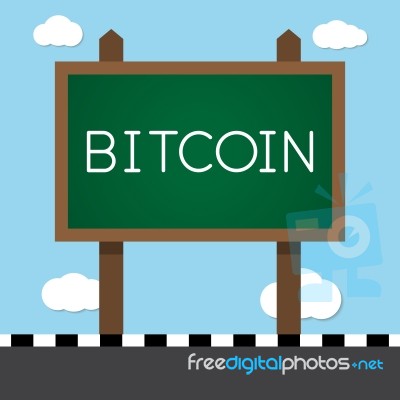 Bitcoin With Wooden Sign Board Stock Image