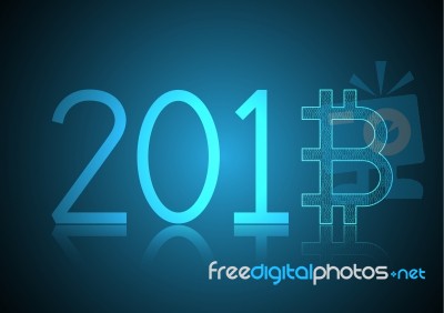 Bitcoin With Year 2018 Stock Image