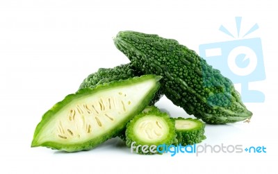 Bitter Gourd Isolated On The White Background Stock Photo