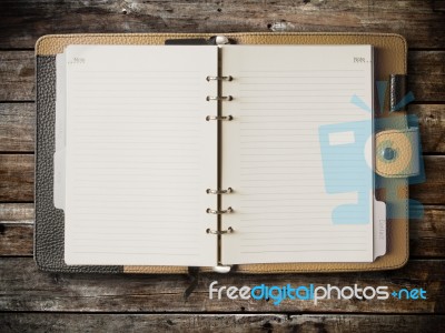 Black And Cream Leather Cover Of Binder Stock Photo