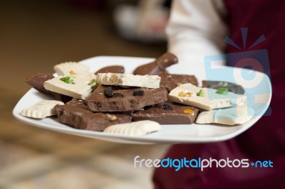 Black And White Chocolate On A Plate Stock Photo