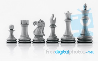 Black And White King And Knight Of Chess Setup On Dark Backgroun… Stock Photo