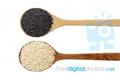 Black And White Sesame Isolated On White Stock Photo