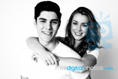 Black And White Shot Of Young Couple Stock Photo