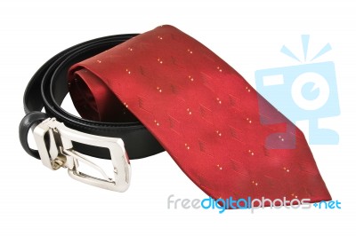 Black Belt And Red Tie Stock Photo