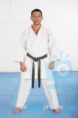 Black Belt Karate Ready To Start The Training Stock Photo