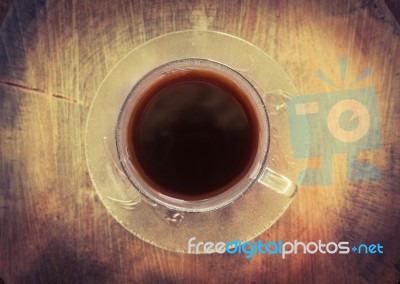 Black Coffee In Old Cup Coffee Stock Photo