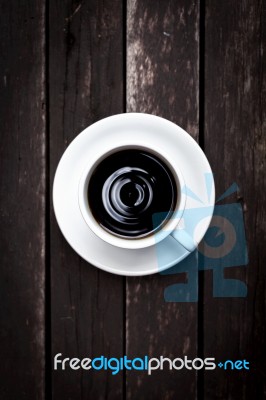 Black Coffee In White Cup Stock Photo