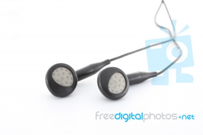 Black Ear Phones Music On White Background Stock Photo