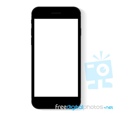 Black Flat Phone White Screen,  Drawing Modern Smart Phone Design Stock Image