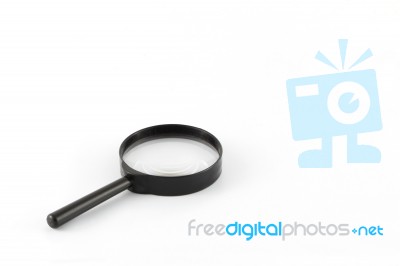 Black Frame Magnifying Glass On White Background Stock Photo